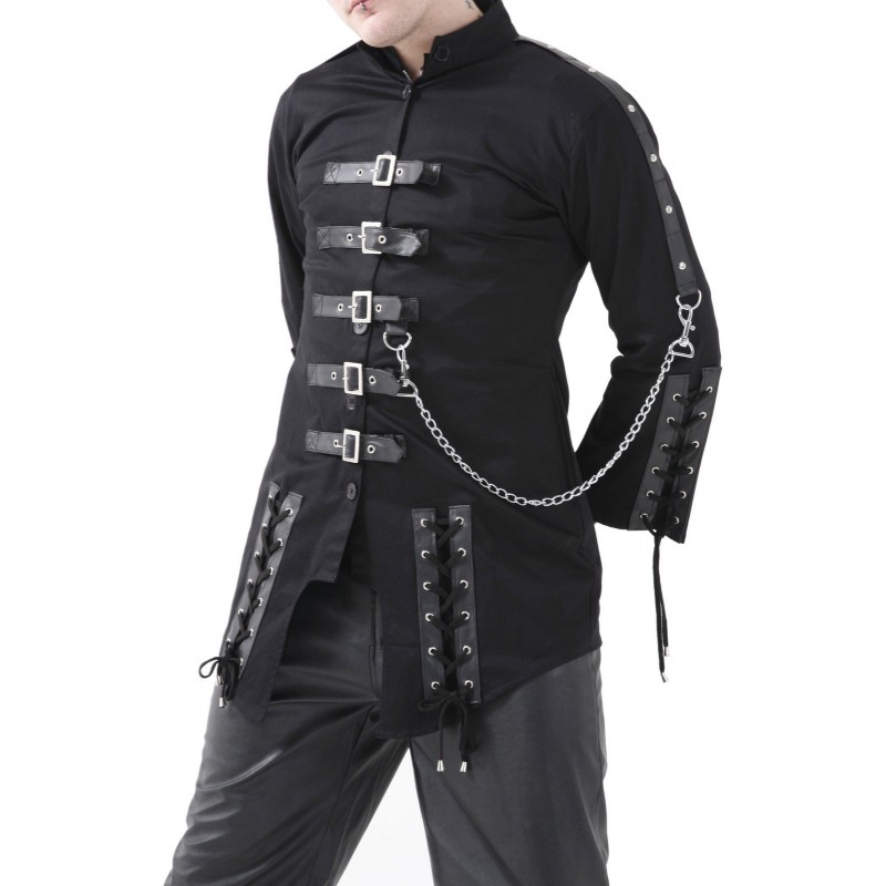 New Men Gothic Jacket Black Dead Threads Corseting Chain EMO Cyber Jacket